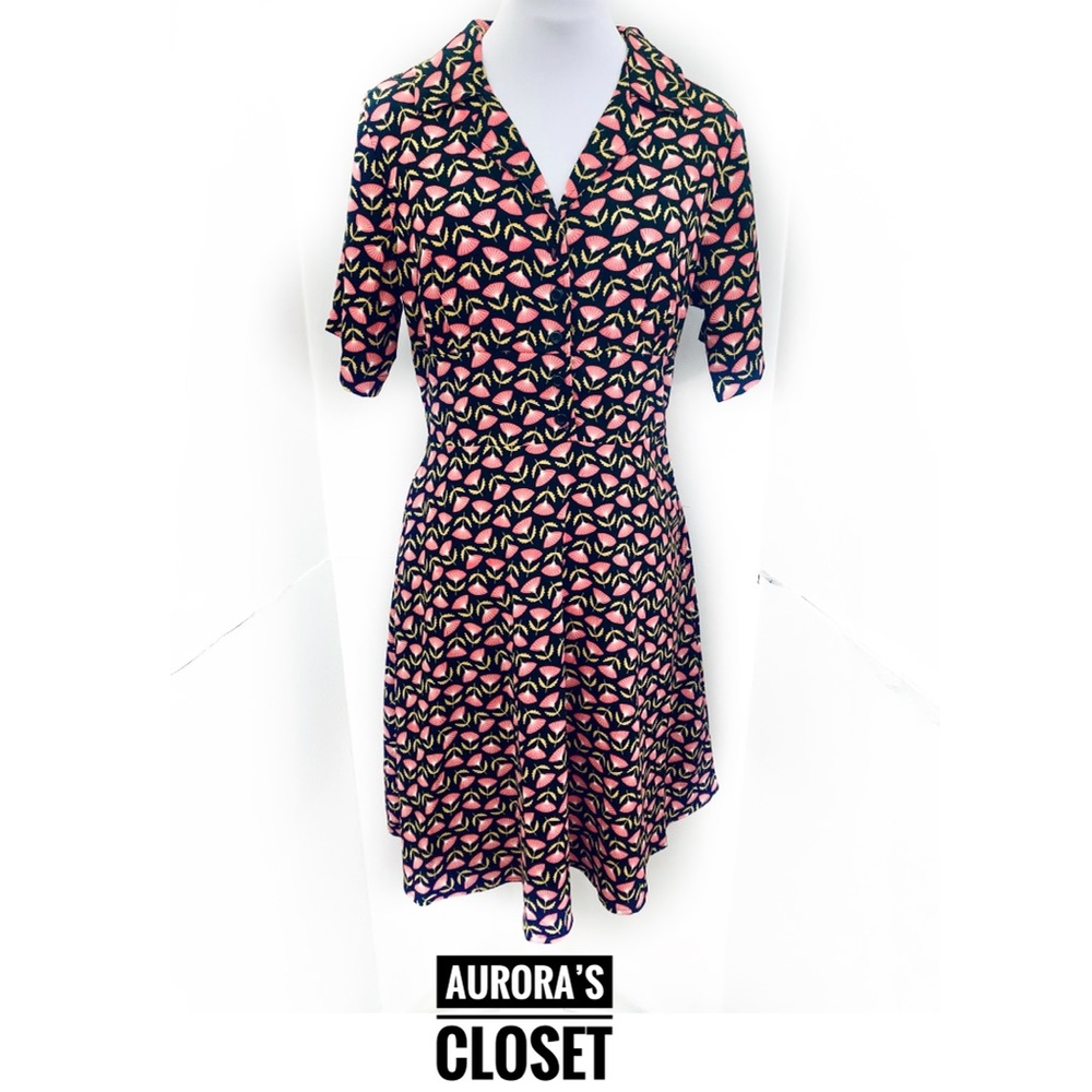 Circus Clothing 8 Black Retro Shirt Dress Fan Collar Button Down Flare